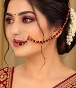 Gold-plated crystal beaded nath – maroon