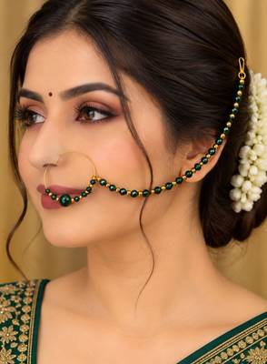 Gold-plated crystal beaded nath     green 1