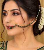 Gold-plated crystal beaded nath     green