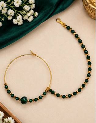 Gold-plated crystal beaded nath     green 2