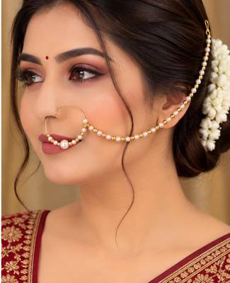White gold-plated crystal beaded nath 1