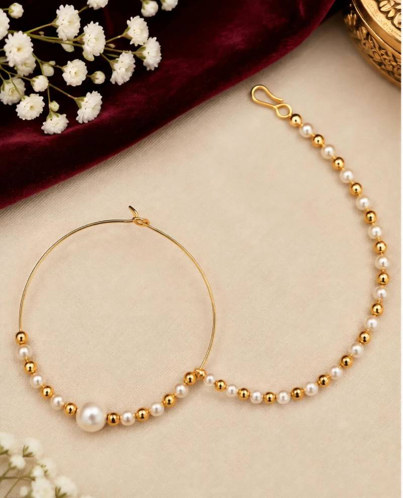 White gold-plated crystal beaded nath