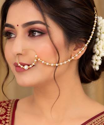 White gold-plated crystal beaded nath 3