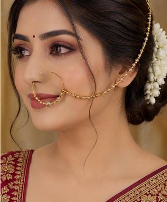 Gold-plated crystal beaded nath     full lct 1
