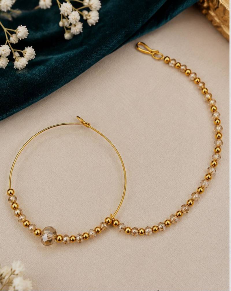 Gold-plated crystal beaded nath     full lct
