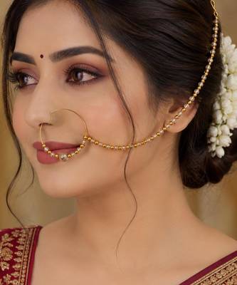 Gold-plated crystal beaded nath     full lct 3