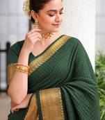 Women's purple & golden zari woven kanjivaram style silk blend saree with blouse piece
