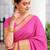Women's pink & golden zari woven kanjivaram style silk blend saree with blouse piece
