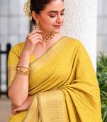 Women's yellow & golden zari woven kanjivaram style silk blend saree with blouse piece