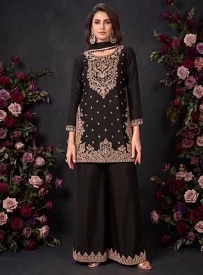 Black Premium Chinon  With Beads Work Salwar Suit Stitched 1
