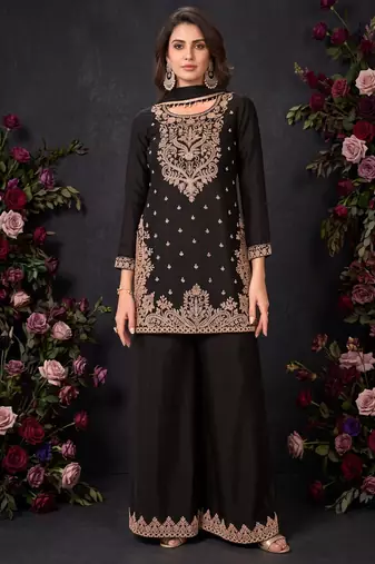 Black Premium Chinon  With Beads Work Salwar Suit Stitched