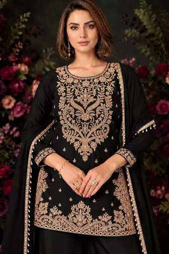 Black Premium Chinon  With Beads Work Salwar Suit Stitched