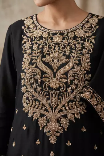 Black Premium Chinon  With Beads Work Salwar Suit Stitched