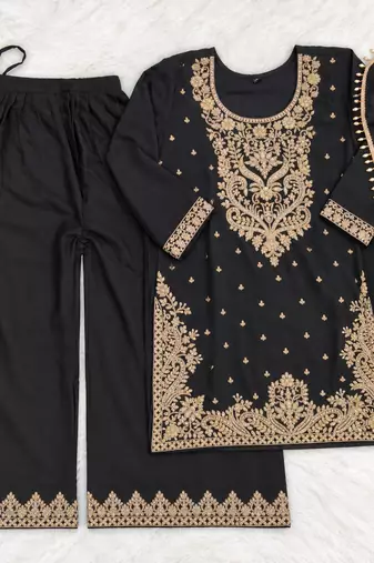 Black Premium Chinon  With Beads Work Salwar Suit Stitched