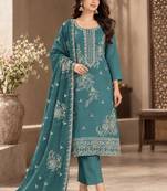 Blue viscose semi stitched suit with embroidery & sequence work