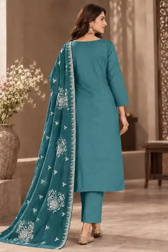Blue viscose semi stitched suit with embroidery & sequence work