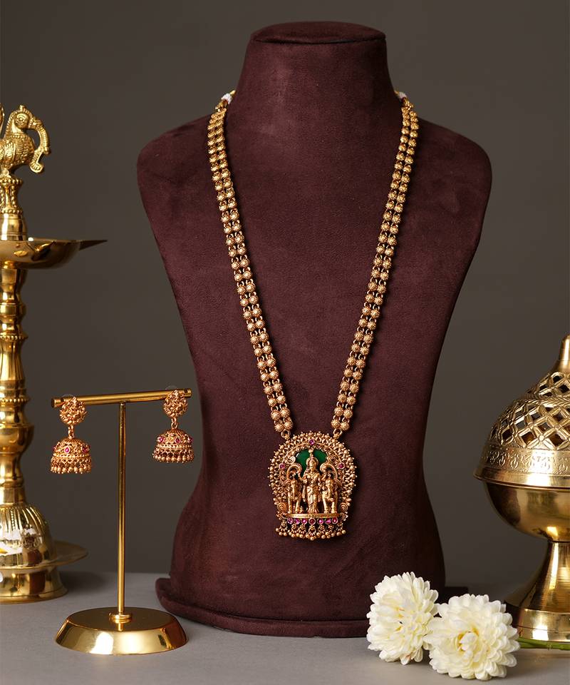 Antique gold plated temple necklace set