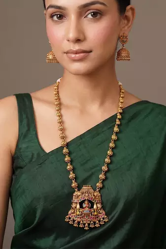 Gold plated multicolor temple necklace set