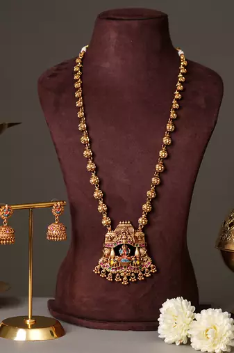 Gold plated multicolor temple necklace set