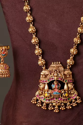 Gold plated multicolor temple necklace set