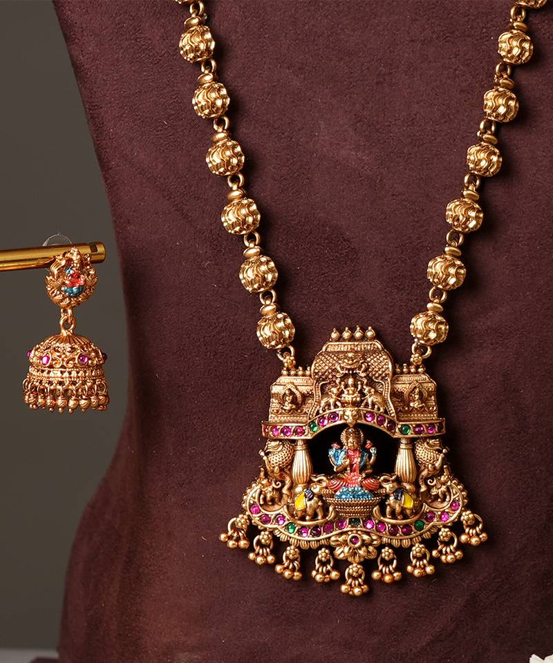 Gold plated multicolor temple necklace set