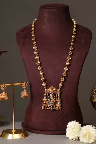 Gold plated green necklace set
