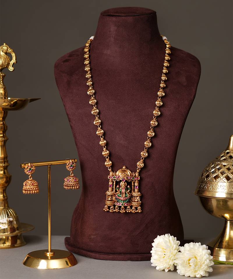 Gold plated green necklace set