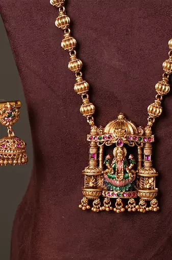 Gold plated green necklace set