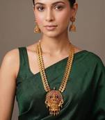 Gold plated ruby red temple necklace set