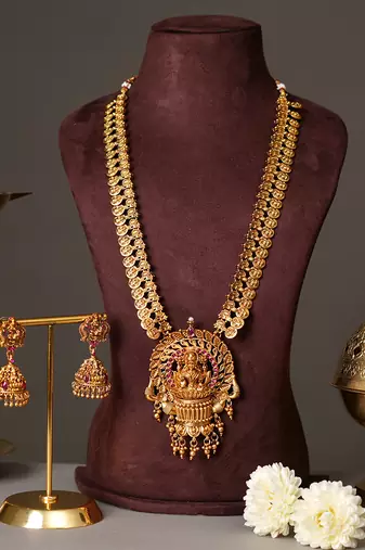 Gold plated ruby red temple necklace set
