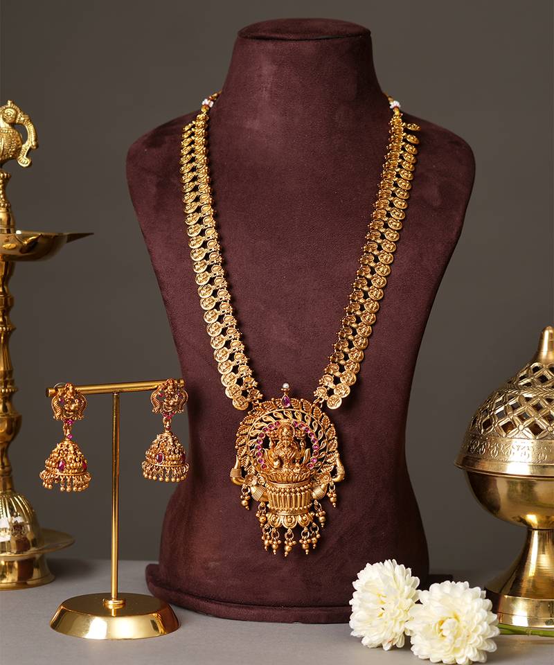 Gold plated ruby red temple necklace set