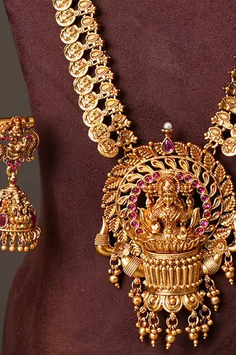Gold plated ruby red temple necklace set