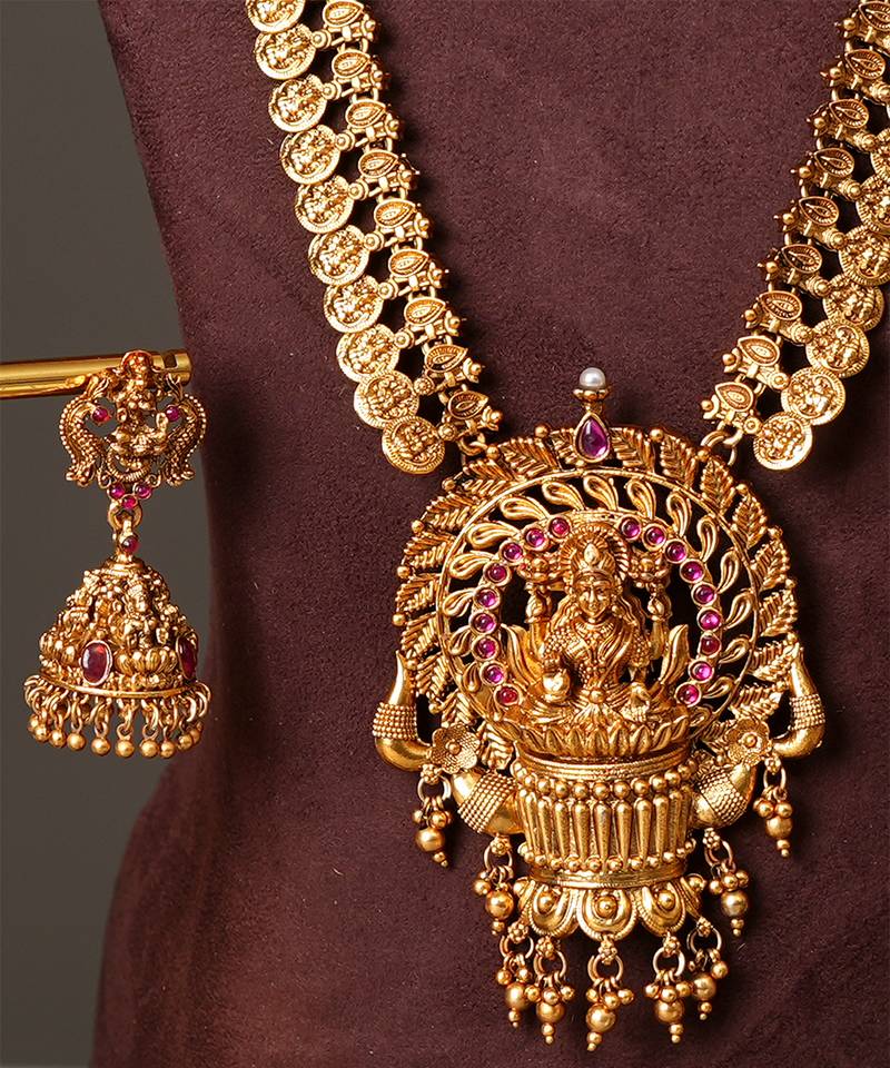 Gold plated ruby red temple necklace set