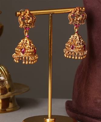 Gold plated ruby red temple necklace set 4