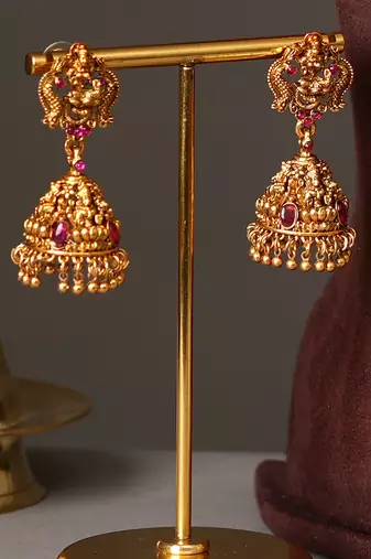 Gold plated ruby red temple necklace set