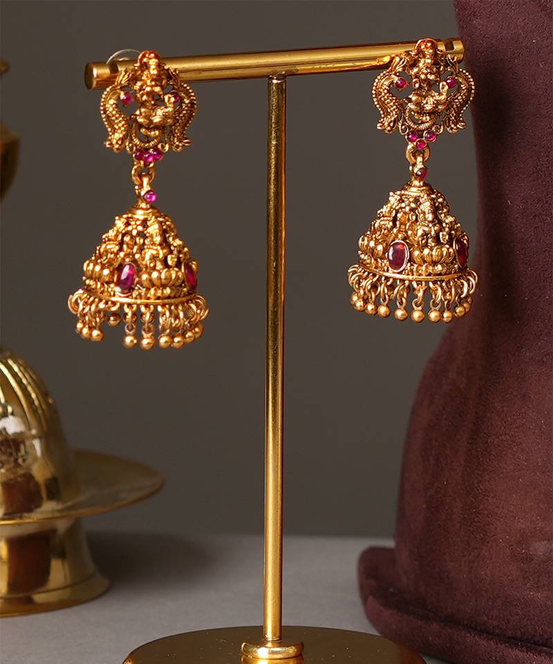 Gold plated ruby red temple necklace set