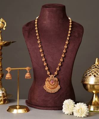 Antique gold plated ruby red temple necklace set 2