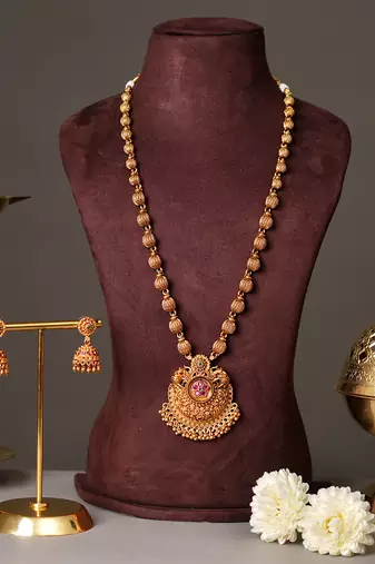 Antique gold plated ruby red temple necklace set