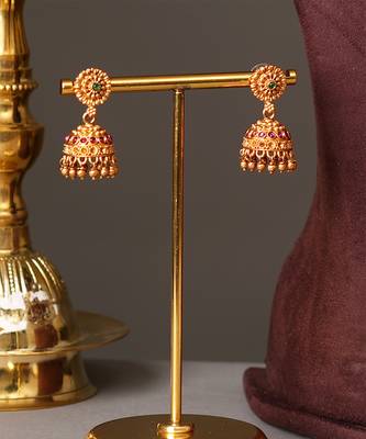 Antique gold plated ruby red temple necklace set 4
