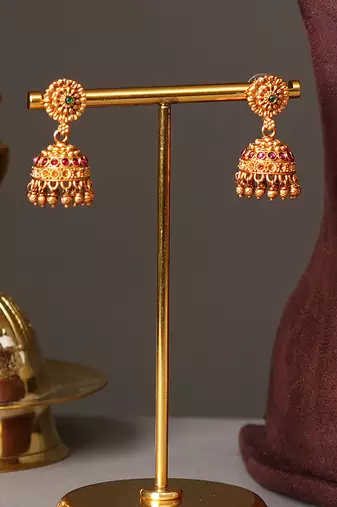 Antique gold plated ruby red temple necklace set
