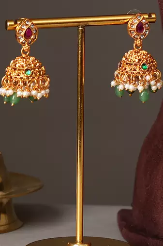 Gold plated ruby red bridal temple necklace set