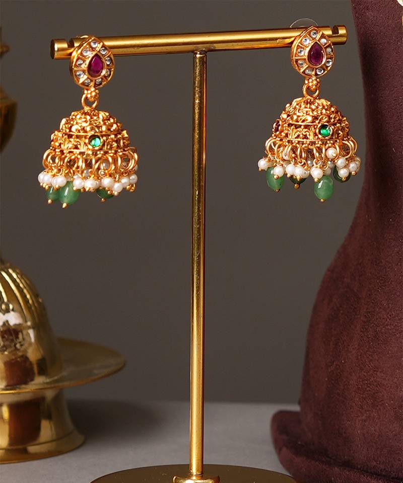 Gold plated ruby red bridal temple necklace set