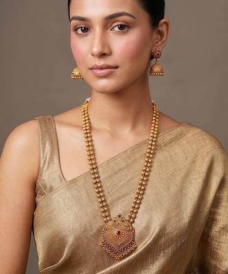 Gold plated ruby red temple necklace set 1