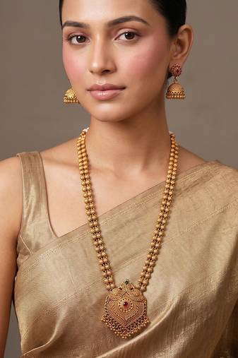 Gold plated ruby red temple necklace set