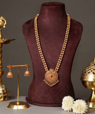 Gold plated ruby red temple necklace set 2
