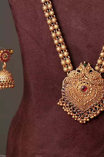Gold plated ruby red temple necklace set
