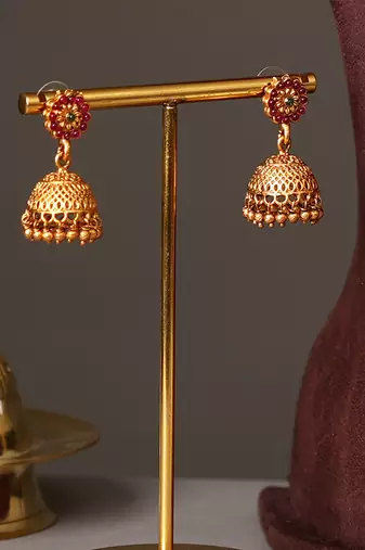 Gold plated ruby red temple necklace set