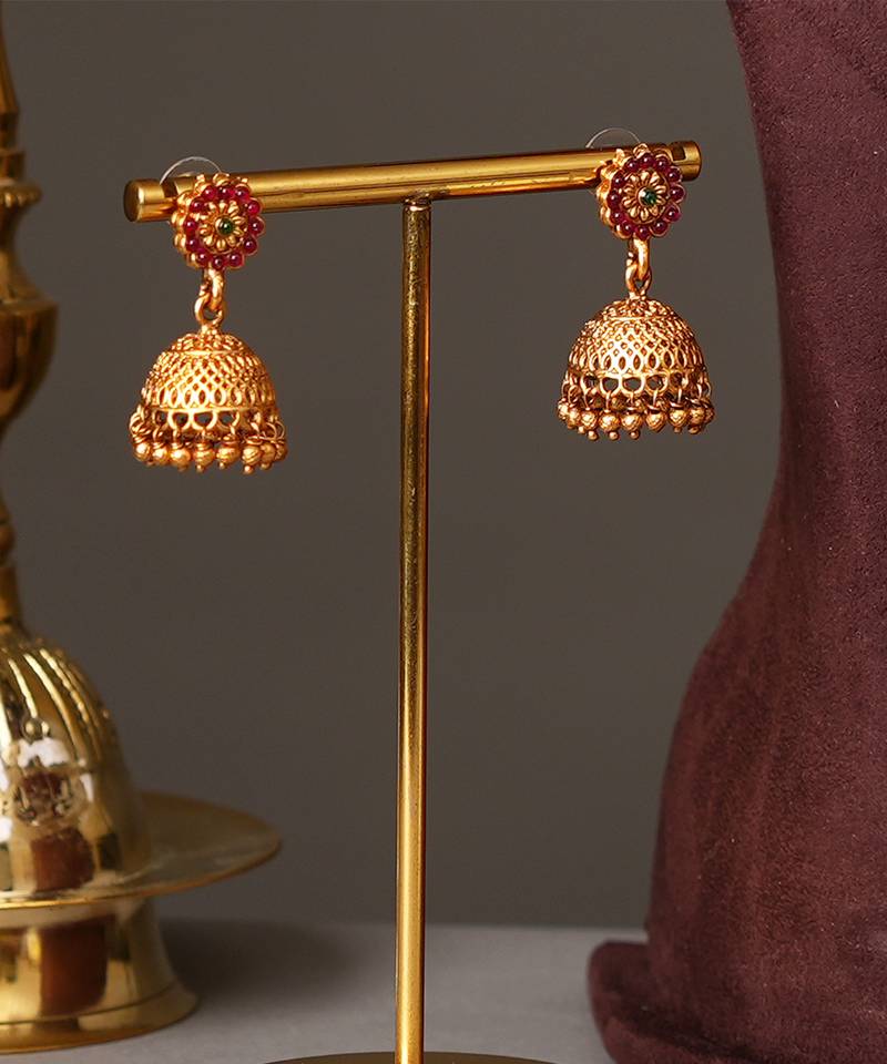 Gold plated ruby red temple necklace set