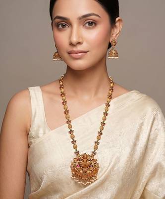Gold plated ruby red temple necklace set 1