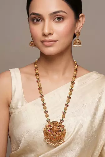 Gold plated ruby red temple necklace set